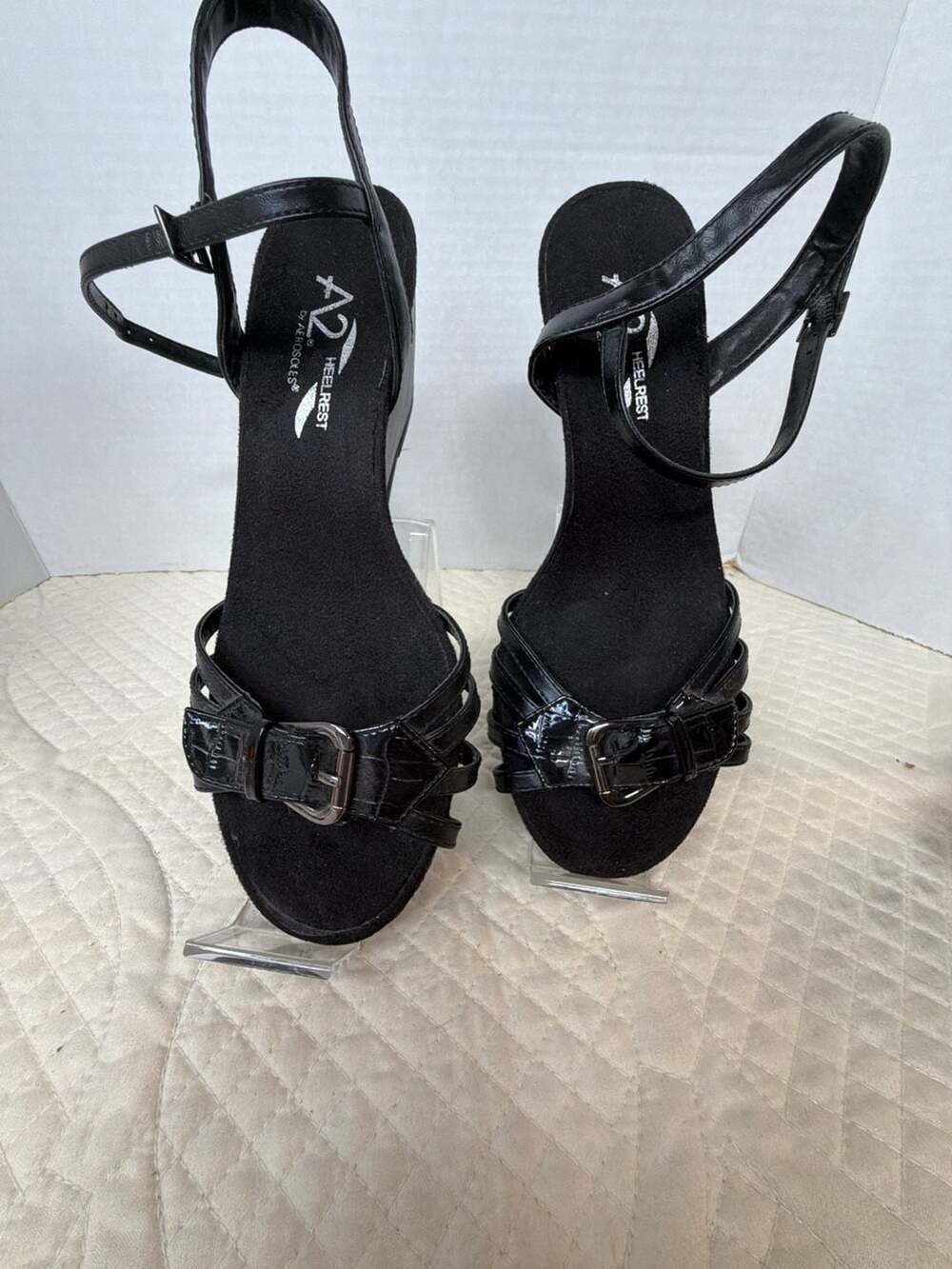 A2 By Aerosoles Wedge Sandals Size US 8 Black Strap